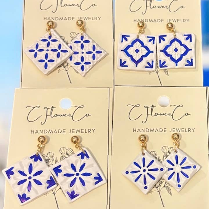 Boucles d'oreilles d'été Bijoux 🌞Timbres en carreaux Fait main en argile polymère pour la vente par CFlowerCo