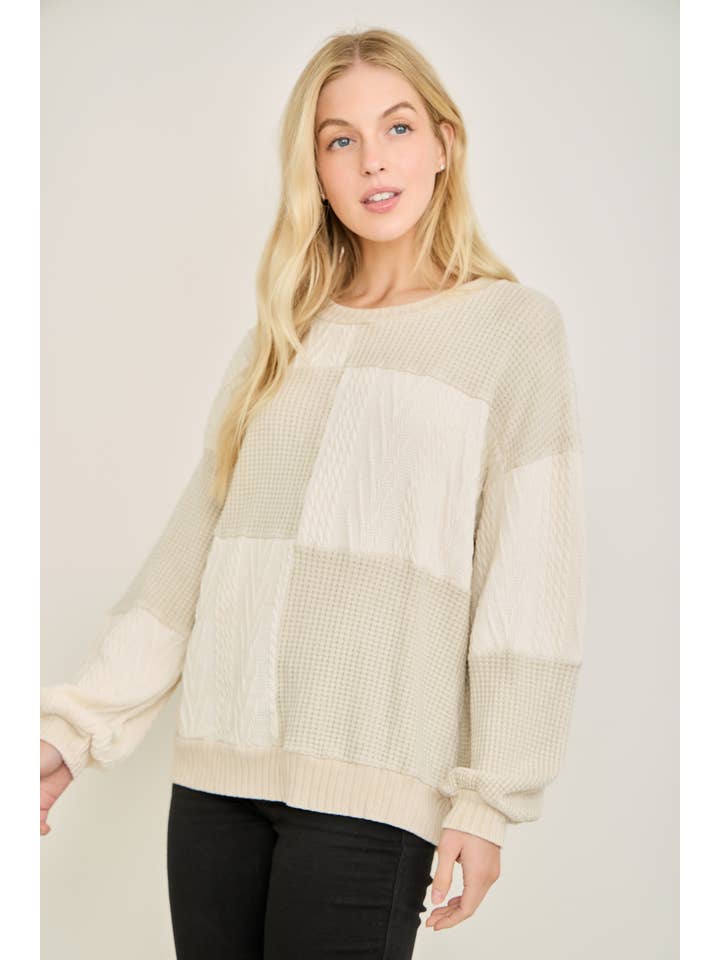 J.Her - Wholesale Knit Sweater - Women's - Mineral Washed Fall Winter Boho block Sweather Top HT679119