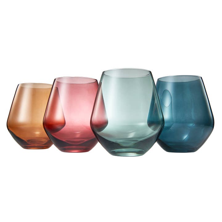 The Wine Savant / Khen Glassware - Wholesale Wine Glass - Colored Stemless Crystal Wine Glass Set of 4