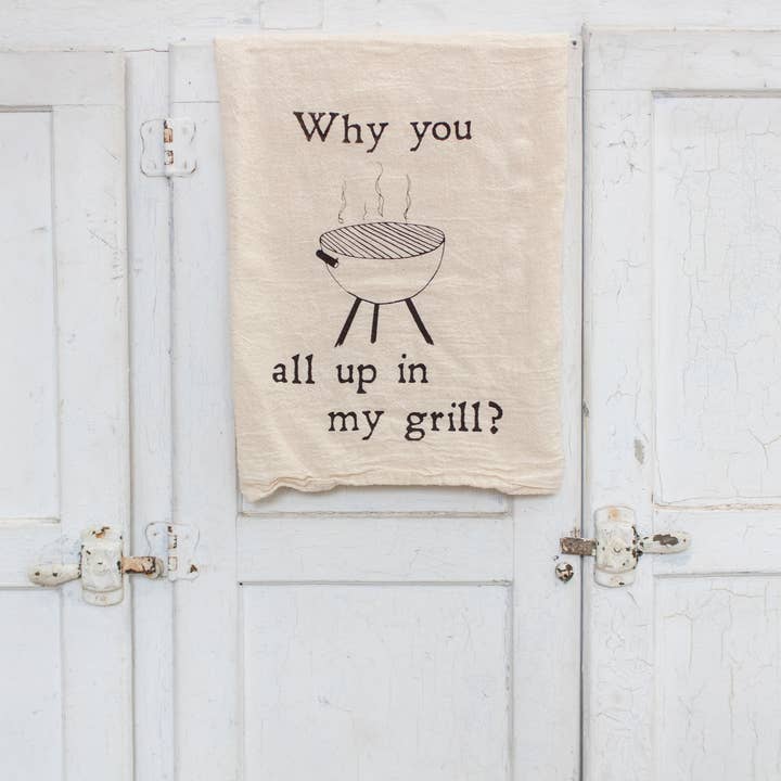 Pourquoi vous êtes tous dans mon grill ? - Serviette pour la vente par Green Pea Press