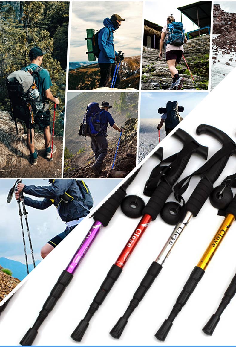Mix Match Colors High Density Aluminum Alloy Retractable Trekking walking Pol for wholesale on Faire7