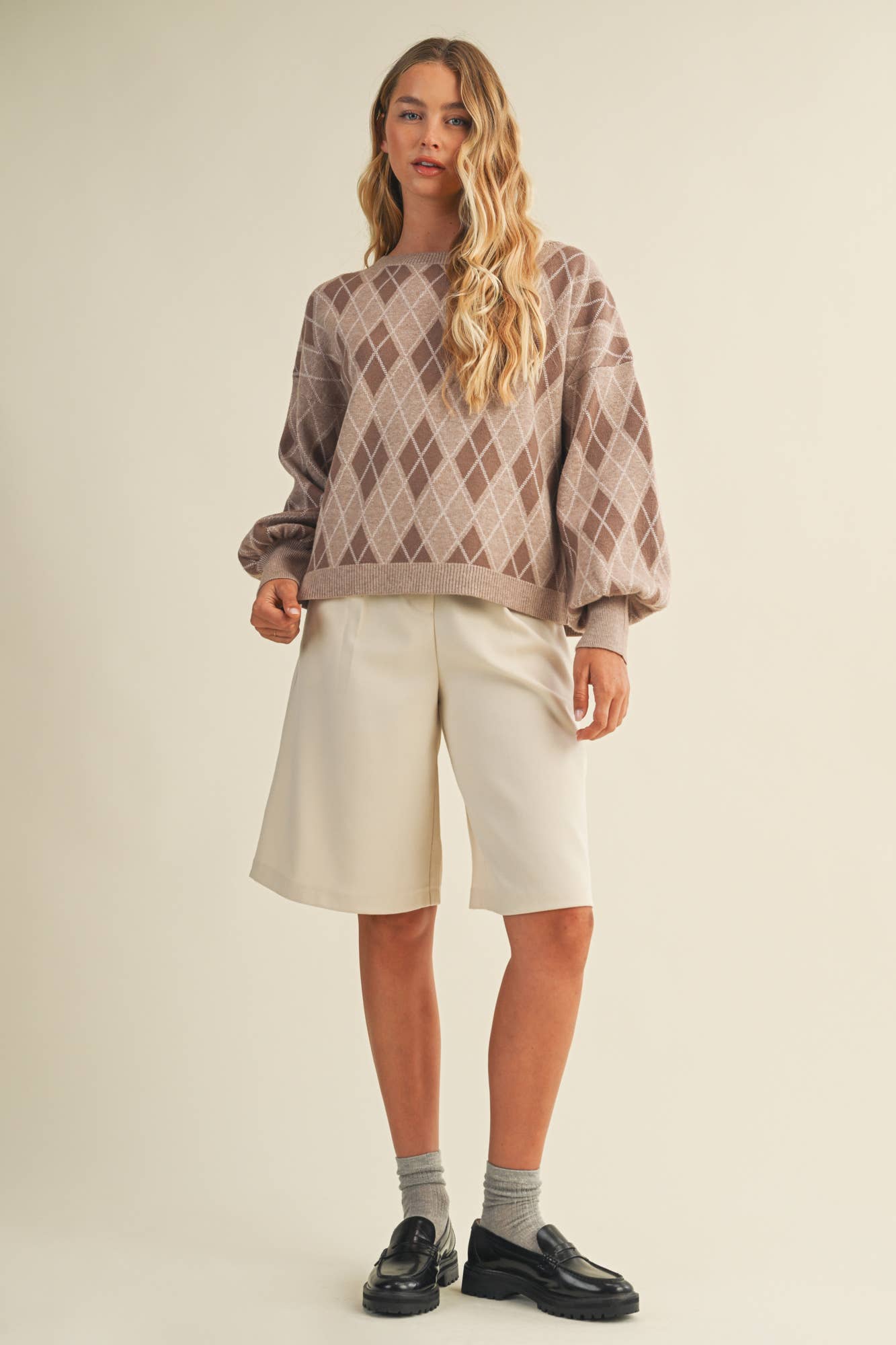 Mustard Seed - Wholesale Knit Sweater - Women's - ARGYLE PATTERN SWEATER TOP11