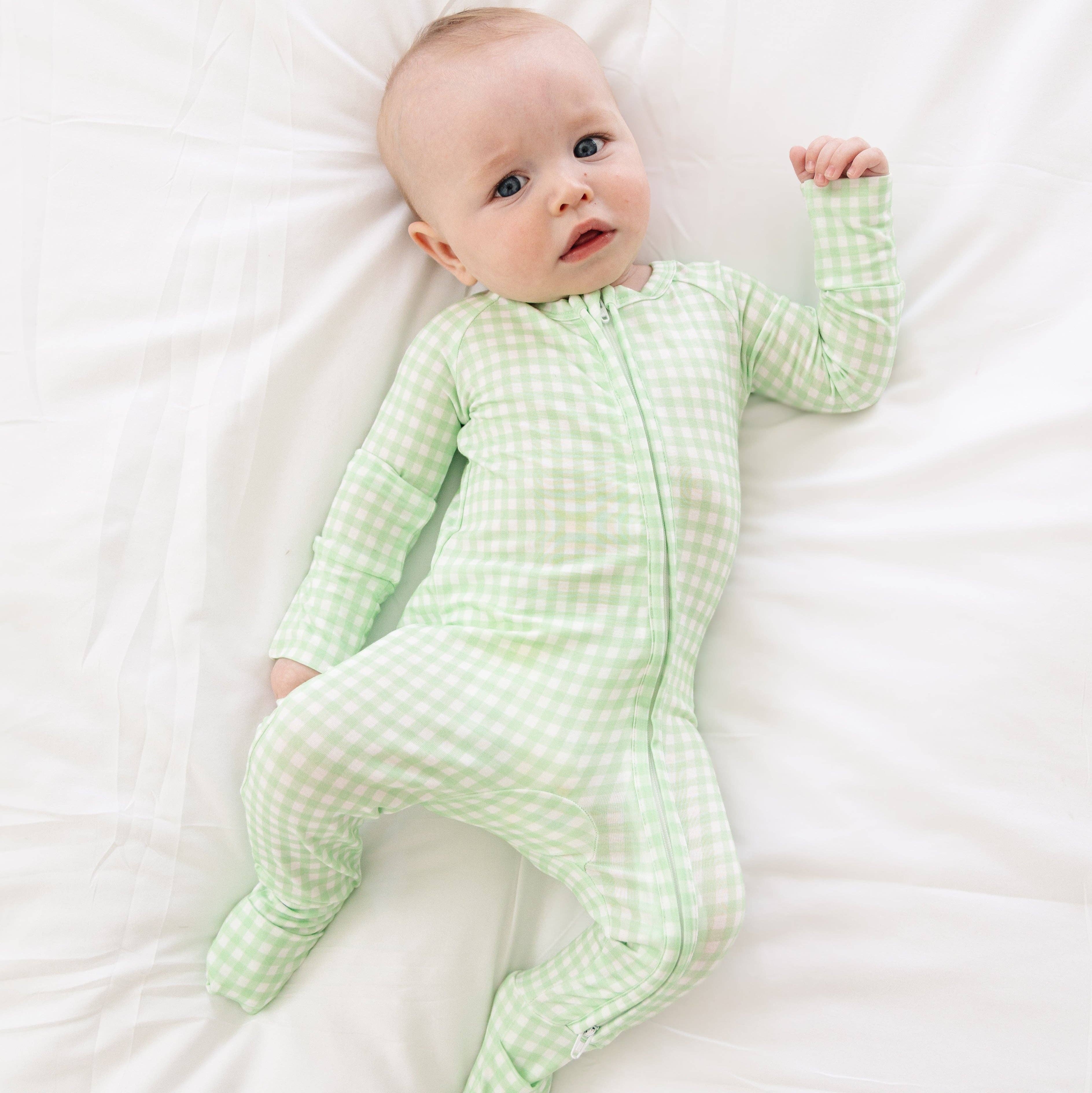 Motette - Wholesale Sleepsuit - Baby - Pistachio Gingham Bamboo Sleeper2