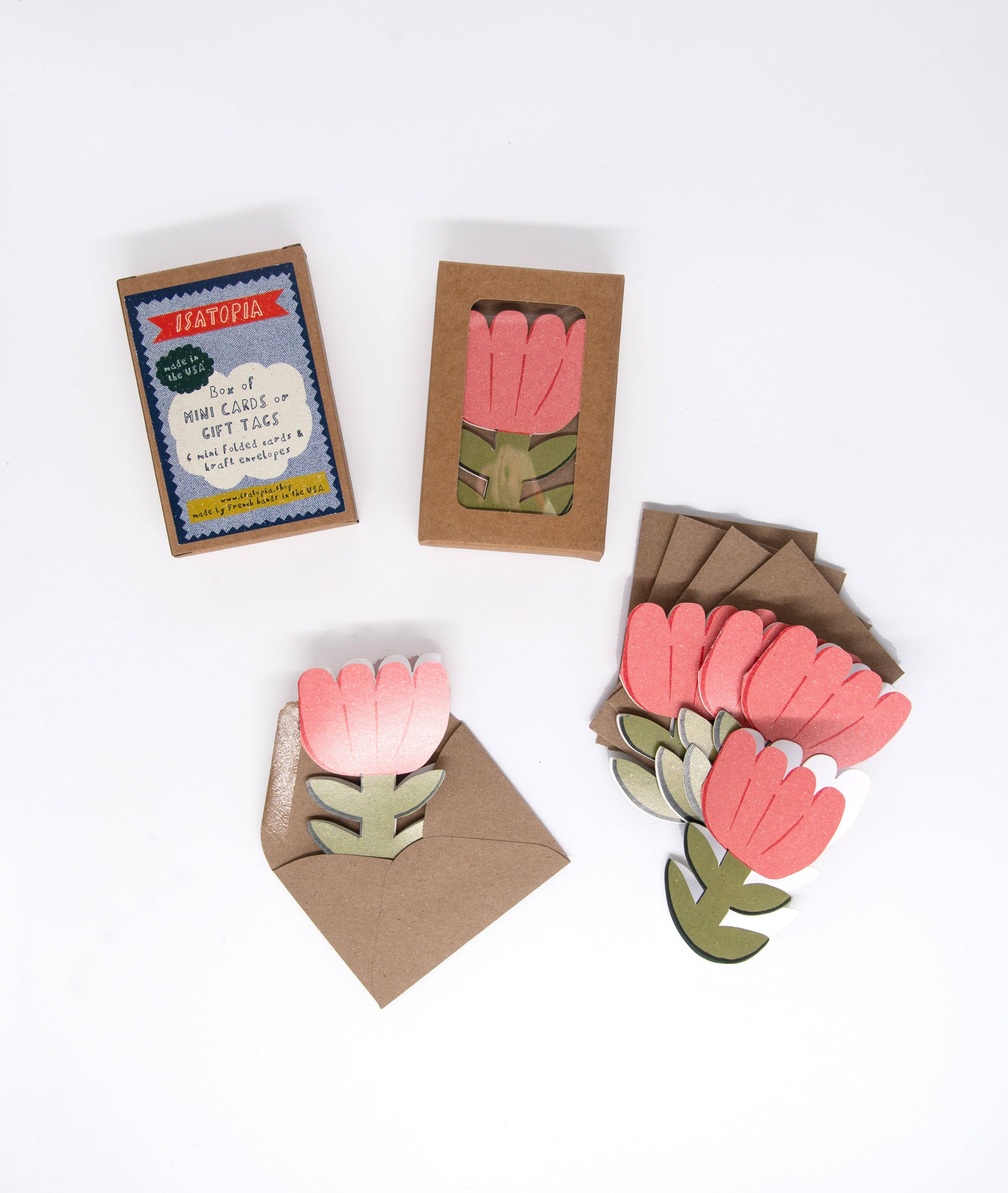 Isatopia - Vente Assortiments de papeterie/cartes - Mini cartes fleurs en fleurs - boîte de 62
