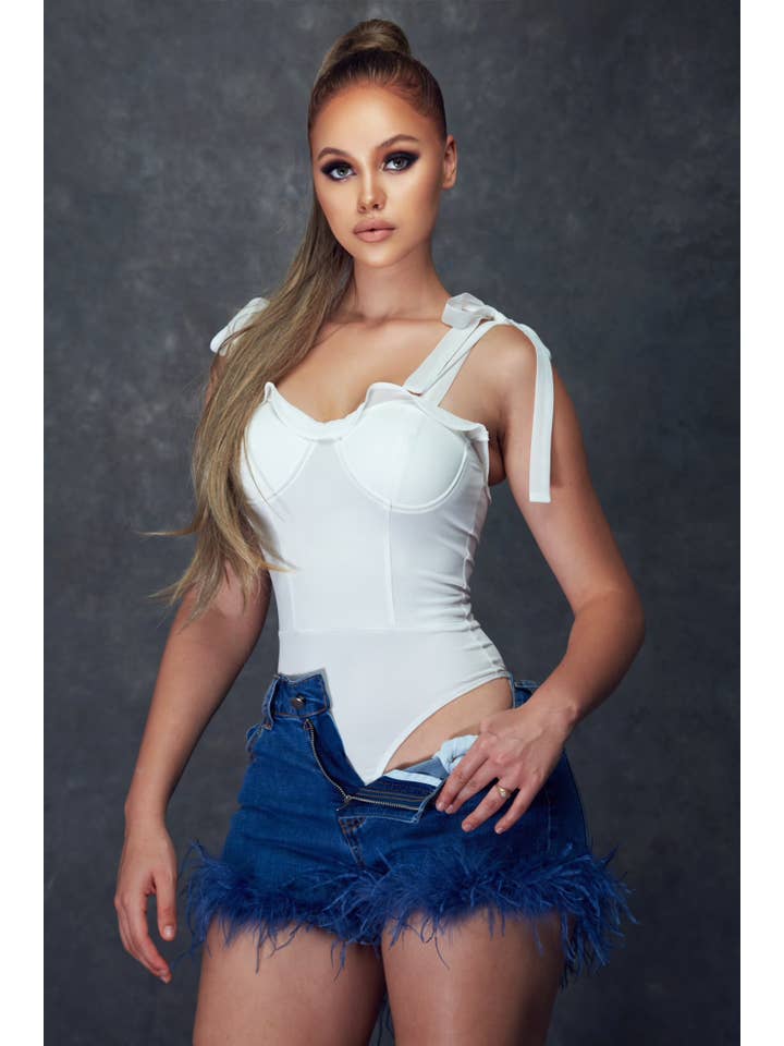 ivory Ruffled Hem Bodysuit for wholesale on Faire