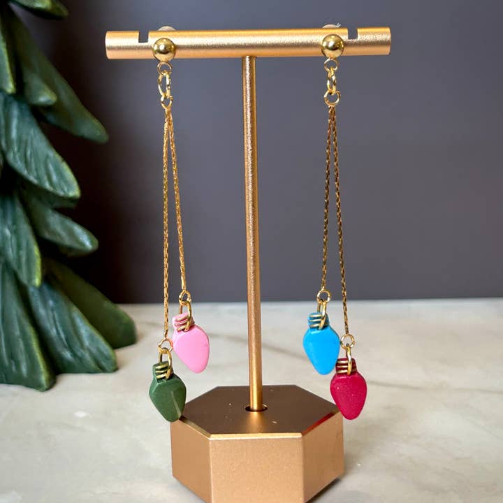 Christmas Lights Earrings – Clay Chain Drop Dangles for wholesale by Lady Bug Custom Gifts