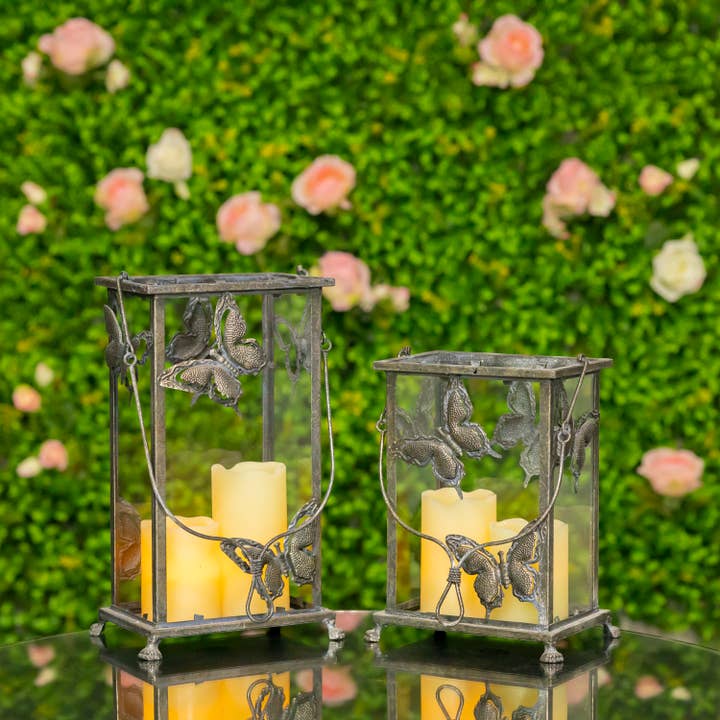 Zaer Ltd. International - Wholesale Lantern - Rectangular Butterfly Lantern in- 2 Sizes- 2 Color Options