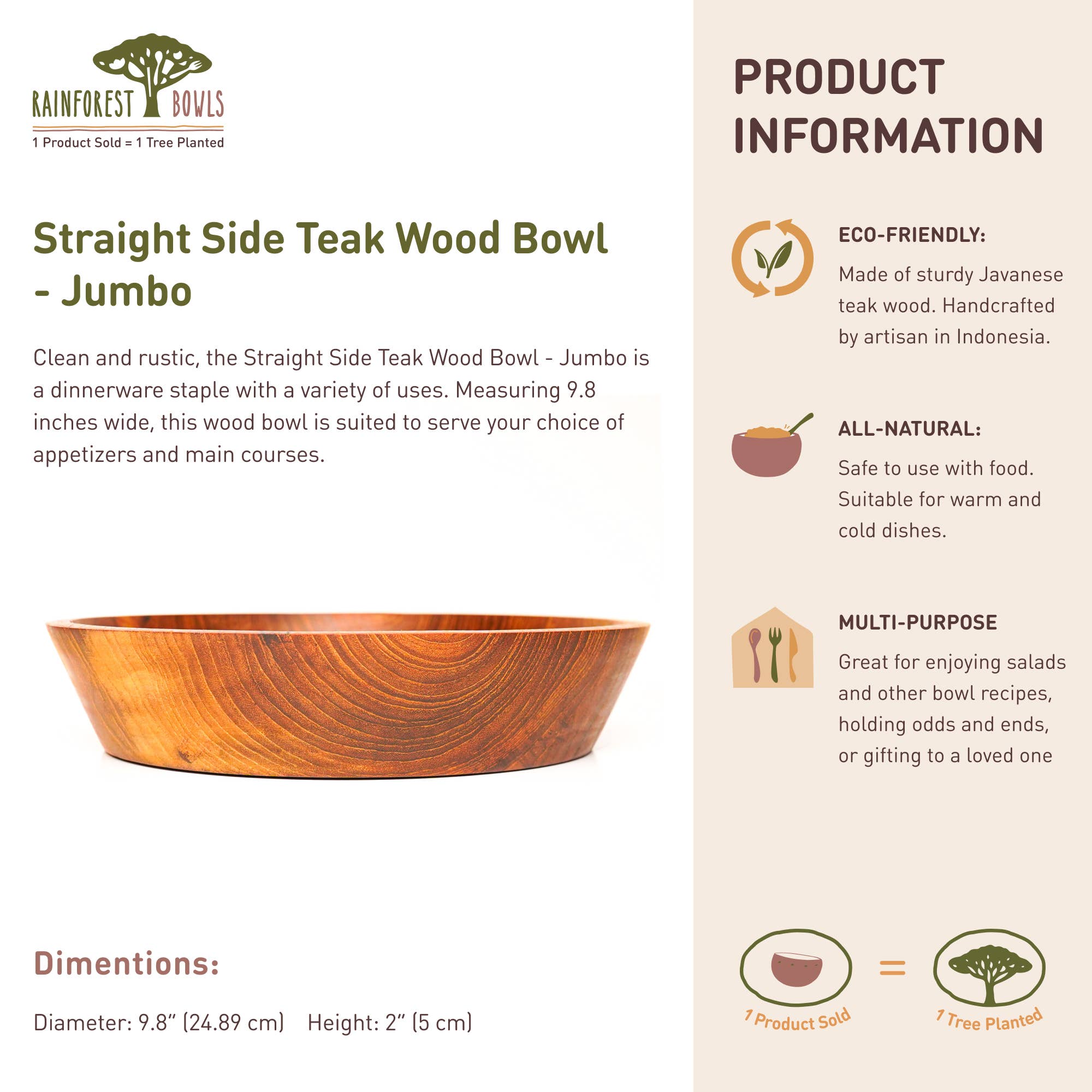 Rainforest Bowls - Wholesale Bowl - Slanted Side Teak Wood Bowl - Jumbo7