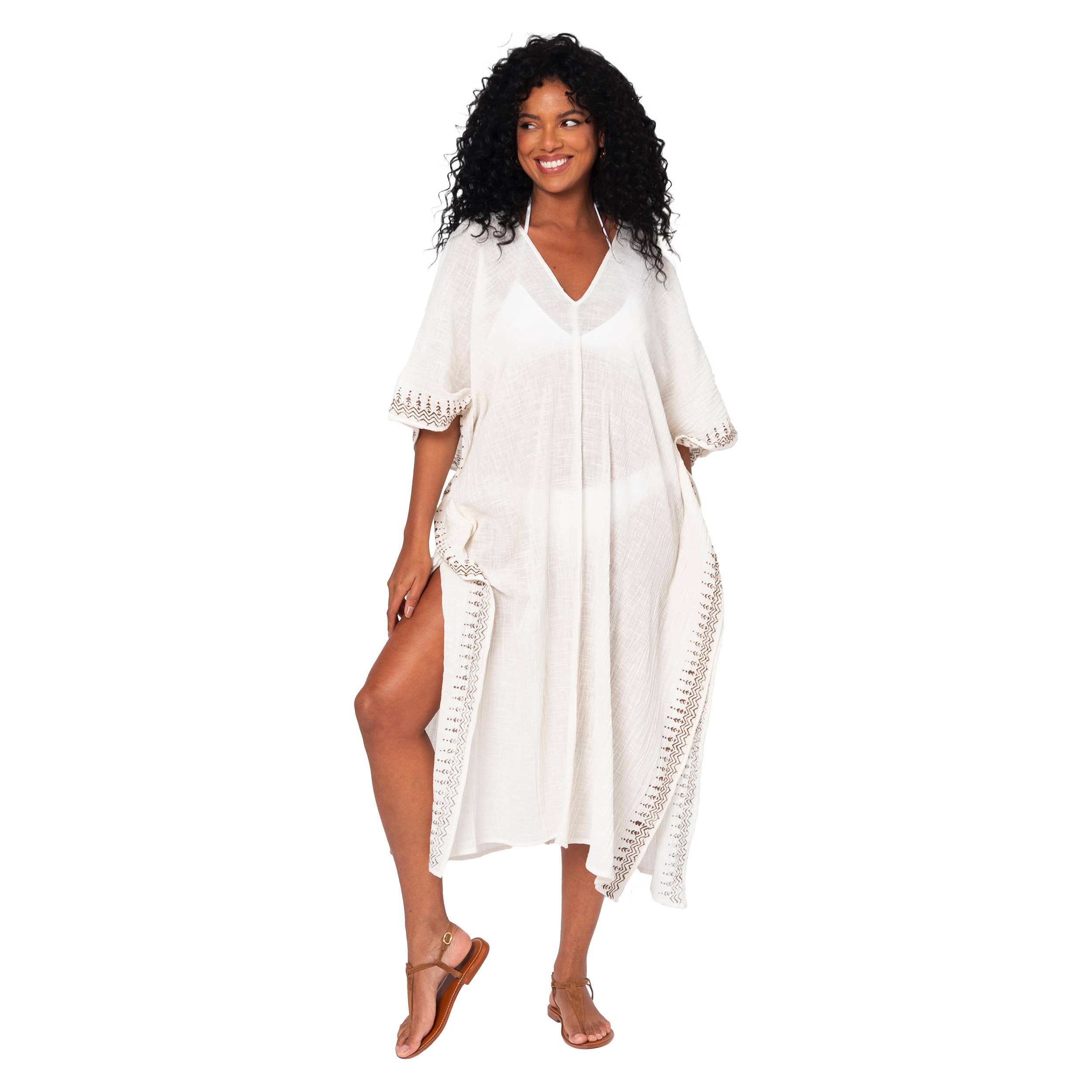 La Mano Boho - Venta al por mayor Caftán - Mujer - CAFTÁN DE VERANO CON MANGAS 3/4 MEDIAS MBKAF3000C2