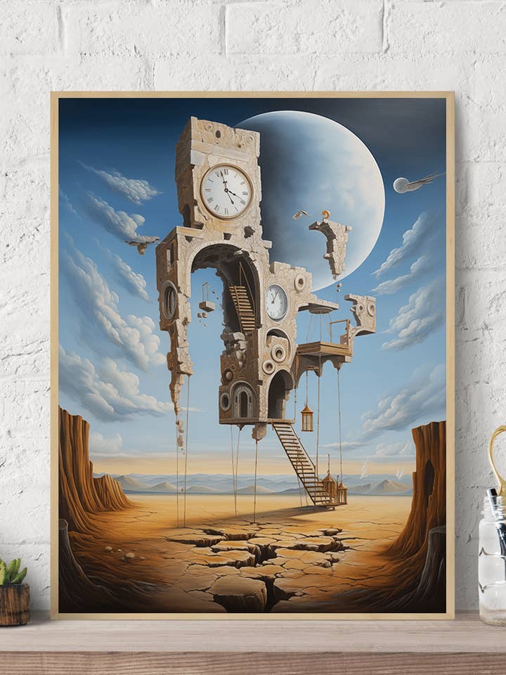 clock tower-Surrealism Canvas Wall Art Print Poster for wholesale by Arttique - Artistry Canvas Prints