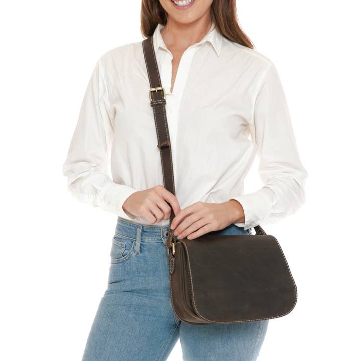 Leather Impressions Inc - Wholesale Crossbody Bag - Women's - Hunter Leather Flap Over Saddle Bag9