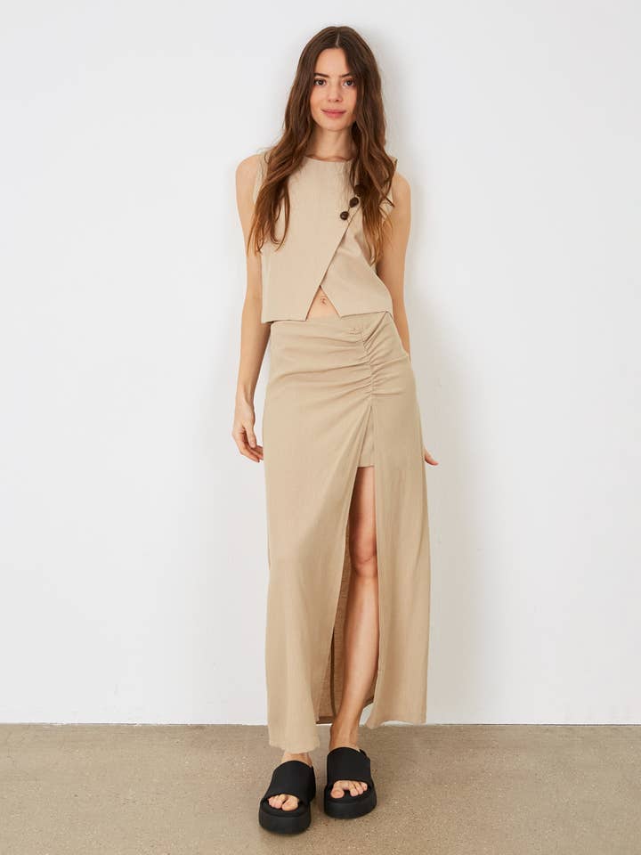 Falda midi fluida fruncida para venta al por mayor de ELLI WHITE