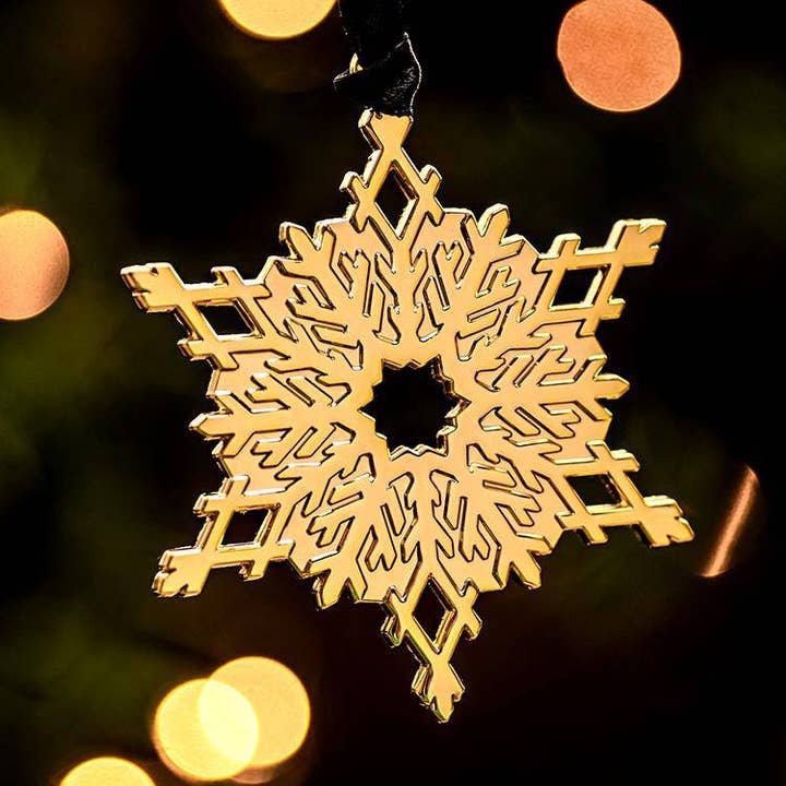 Gold Snowflake Metal Christmas Ornament for wholesale by Dream Maker Pins