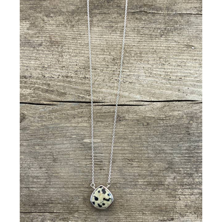 Mini Bezel Gem Necklace - Dalmatian Jasper for wholesale by mercer & jayne