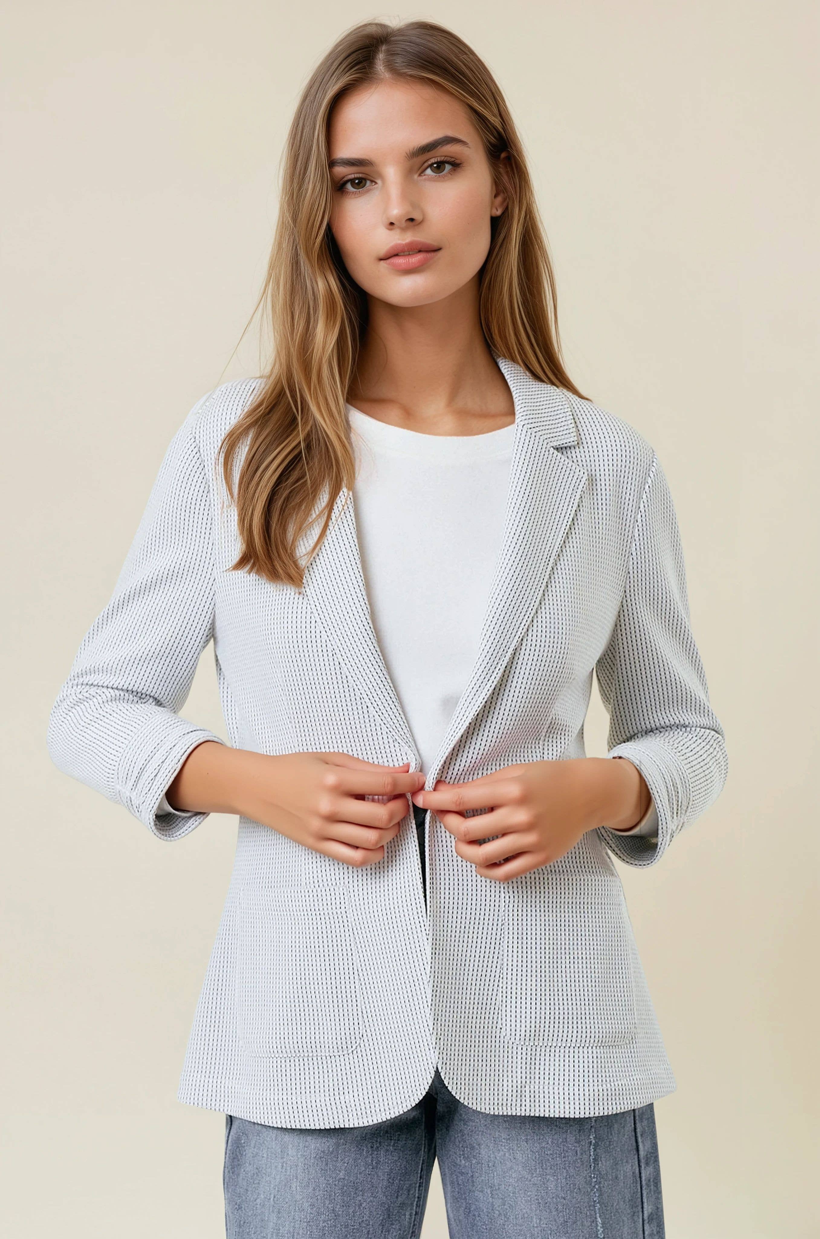 Doe and Rae - Vente Blazer – femme - Blazer texturé à manches froncées - 10150J11