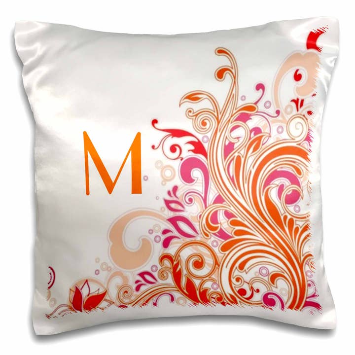 3dRose, Letter M On Pretty Pink n Orange Swirls, Pillow Case for wholesale by 3dRose