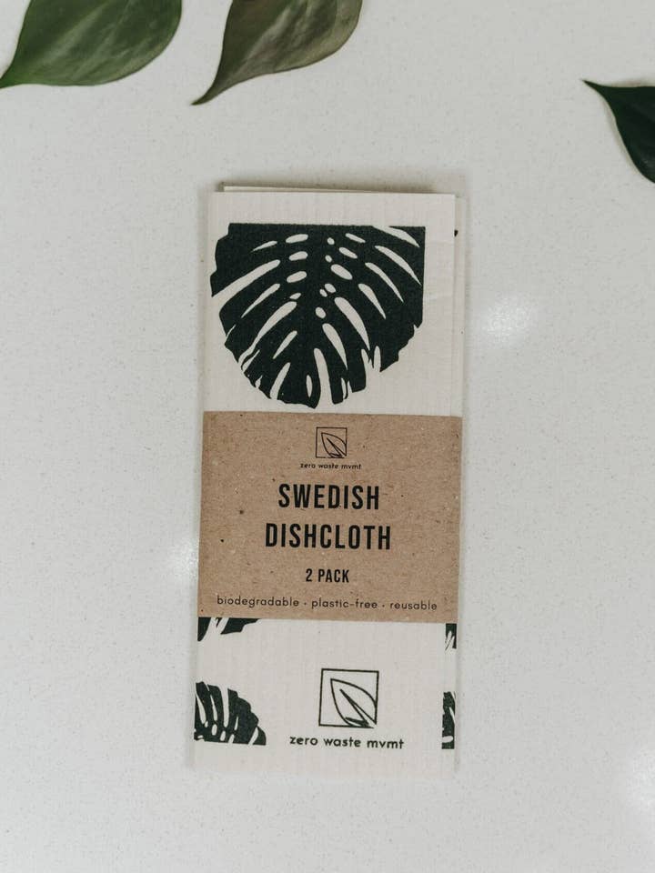 2 Pack Eco Dish Cloth | Swedish Dishcloth | Monstera Print for wholesale by Zero Waste MVMT