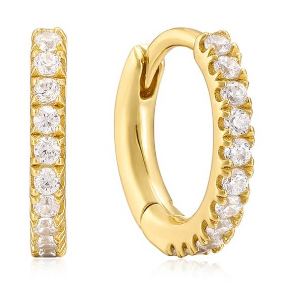 Classic Halo CZ Pave Gold Huggie Earrings for wholesale by Quill Fine Jewelry & Lifestyle