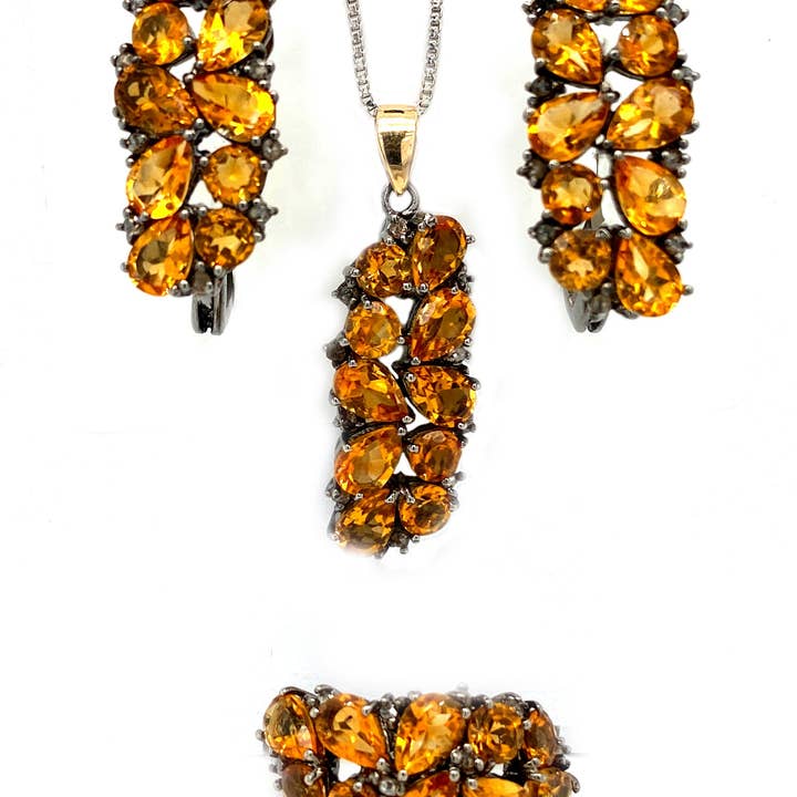 Citrine Smykkesæt i 925 Sterling Sølv - KSS 6023 for engroshandel hos Kotawala Jewels