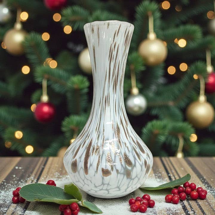 1 Geblazen en met de hand bewerkte Avventurina Glazen Vaas met Murano Murrine, lijn “I Colori di Murano” Made in Italy h. 19 cm. voor wholesale door Mazzega Art & Design