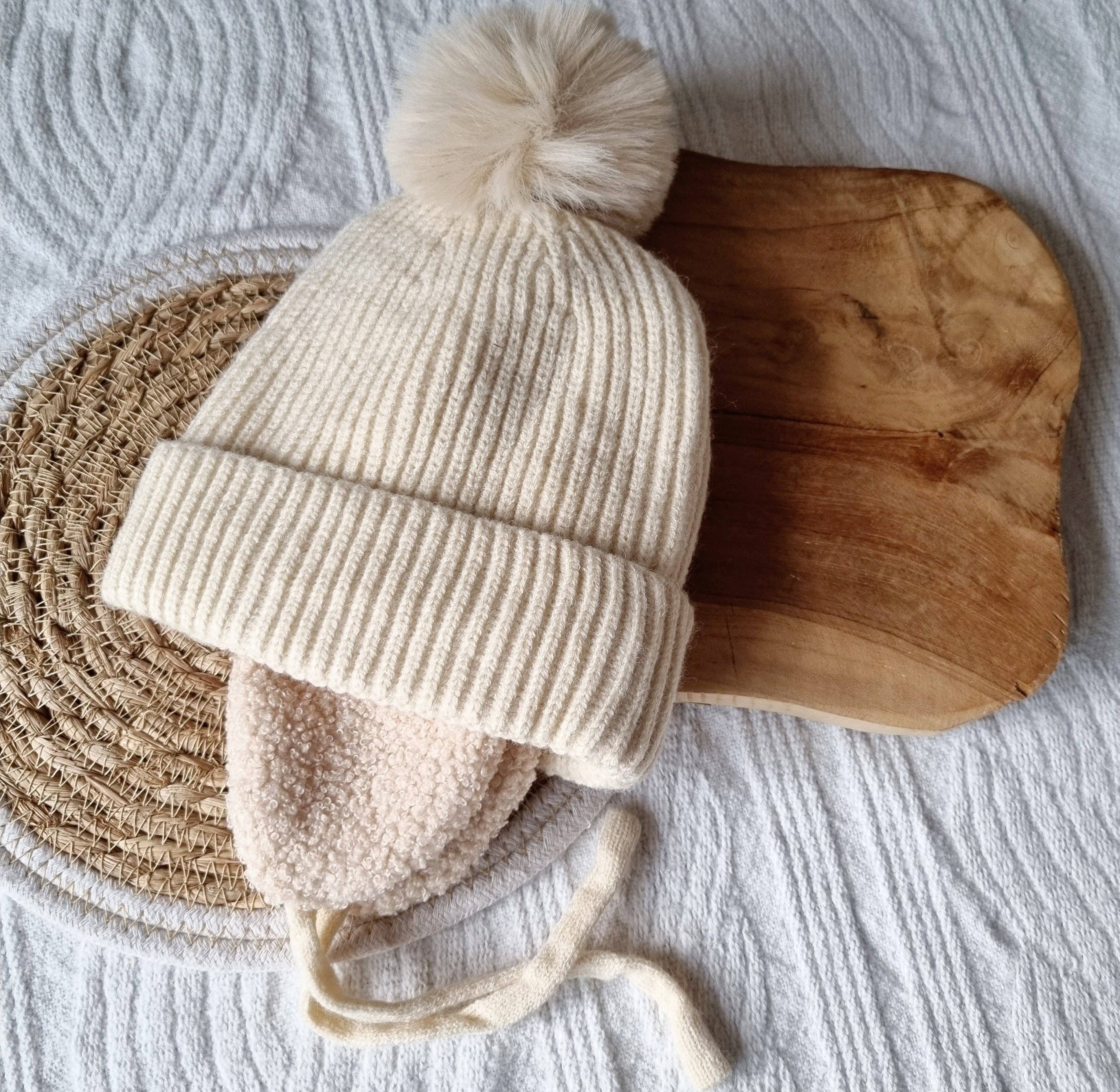Rammelaartje - Wholesale Newborn/Knit Hat - Baby - Winter Bestseller Winter hat for babies with earmuffs and pompom - Beige