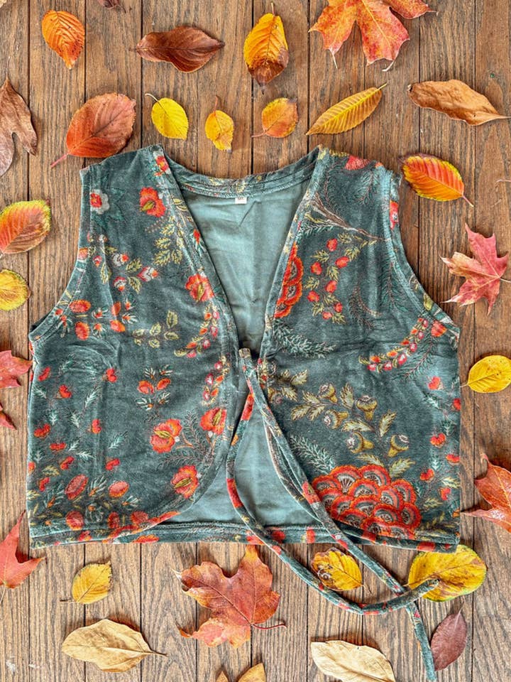 Organic Cotton Velvet Vest, Floral Boho Vest, Chic Country for wholesale by Gardenbelle Shop