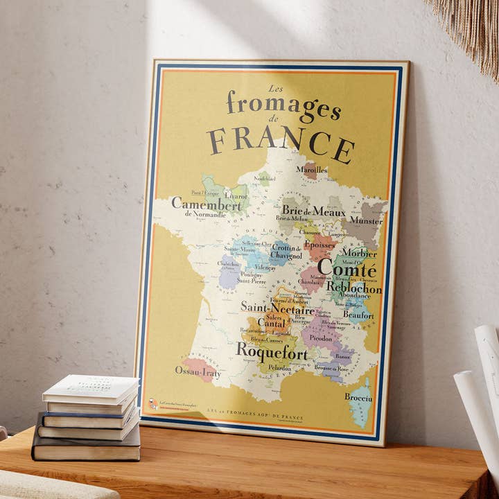 La Carte des Fromages de France - Vintage kort over franske AOP oste for engroshandel hos La Carte des Vins s'il vous plaît