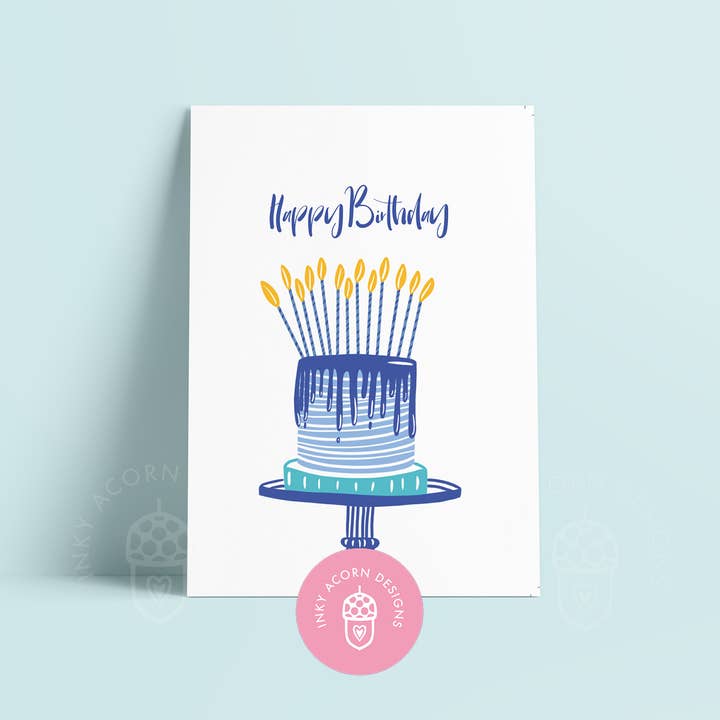 Happy Birthday Drip Cake Greetings Card for wholesale by Inky Acorn Designs