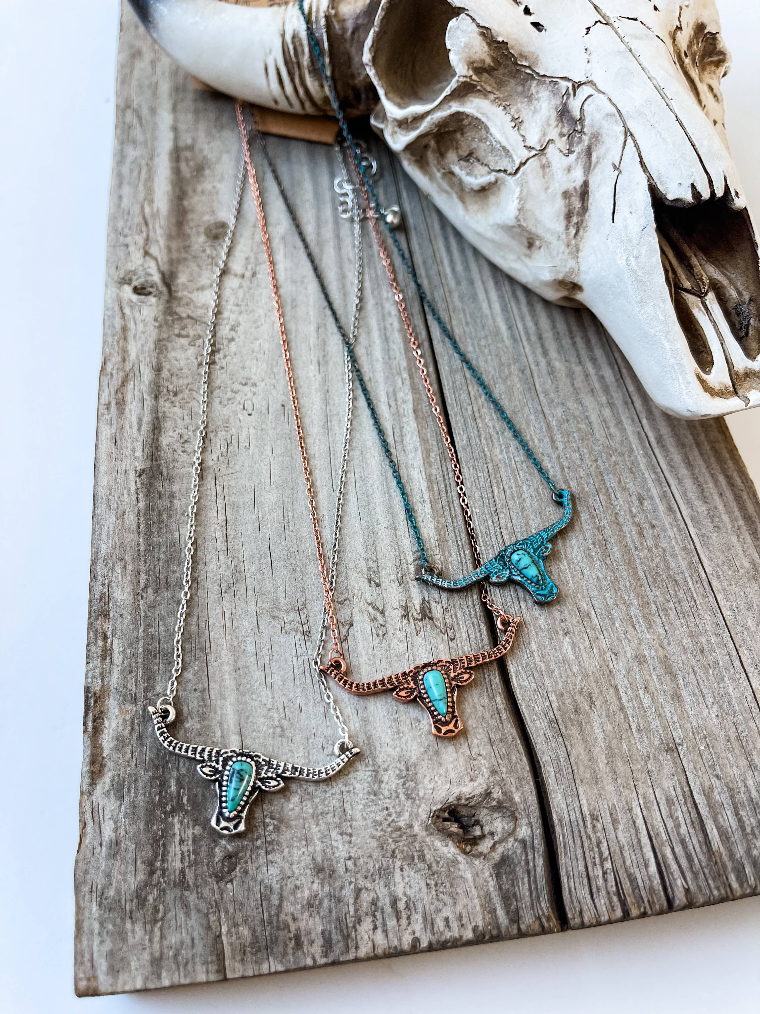 Boho Ranch Shop - Wholesale Pendant/Charm Necklace - Western Steer Skull Head Necklace1