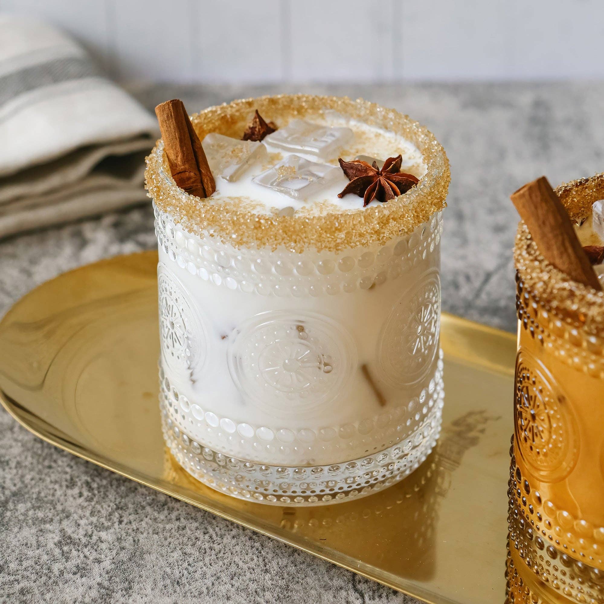 Kate Aspen - Wholesale Cocktail/Liquor Glass - 10 oz. Hobnail Beaded Floral Clear Drinking Glasses (Set of6