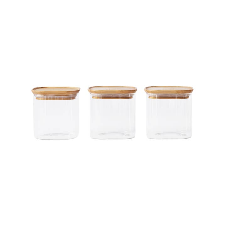 Set of 3 Square Glass Storage Containers for wholesale by Pebbly International