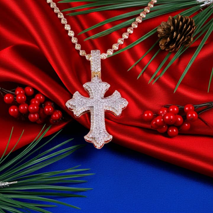 King Of Bling's Men/ Women 925 Sterling Yellow Silver 2.00ct VVS D Clr.Moissanite Cross Pendant. for wholesale by KING OF BLINGS