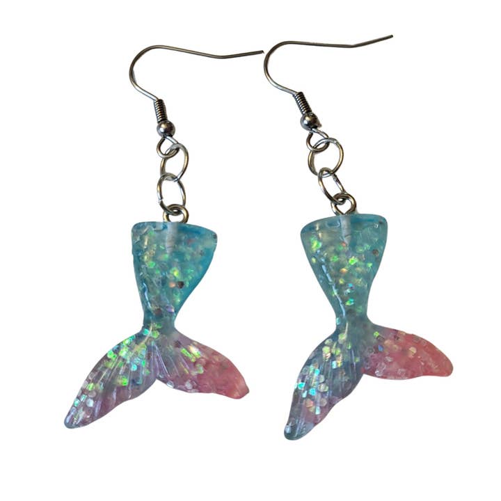 Blue Mermaid Tail Earrings, Festival Dangle Earrings for wholesale by Everything's Right Designs