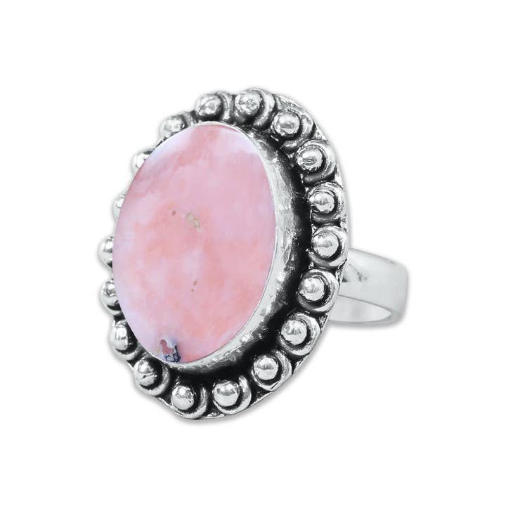 Handmade Jewels - Wholesale Cocktail/Statement Ring - Pink Opal Rings – Handmade, Silver-Plated, Assorted Boho Designs (US Sizes 6–10, Made to Order)12