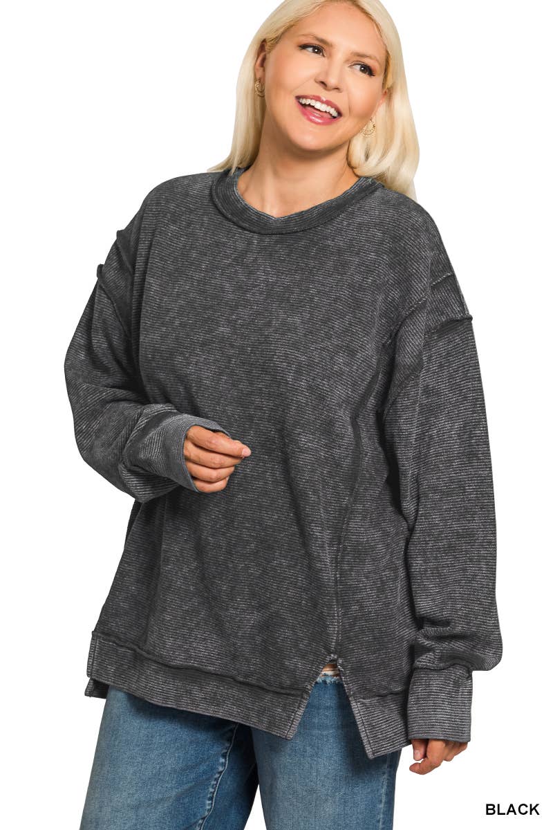 42POPS - Wholesale Sweatshirt - Women's - .._ 0815 Plus Acid Washed Exposed Seam Sweatshirt SI-286131