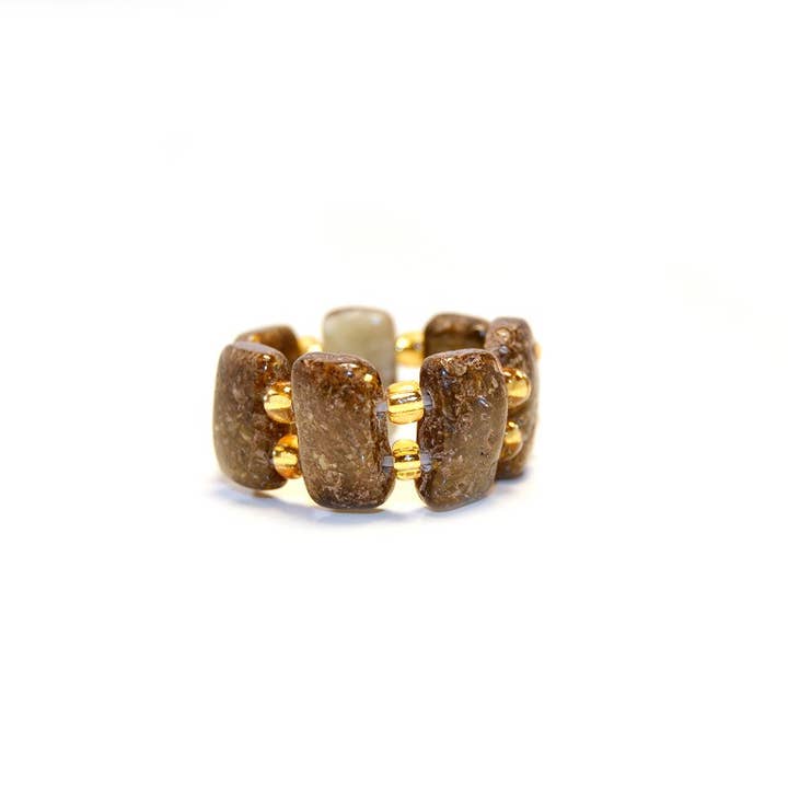 Dark Green Baltic Amber Plates Shape Ring on Elastic Band for wholesale by The Natural Amber