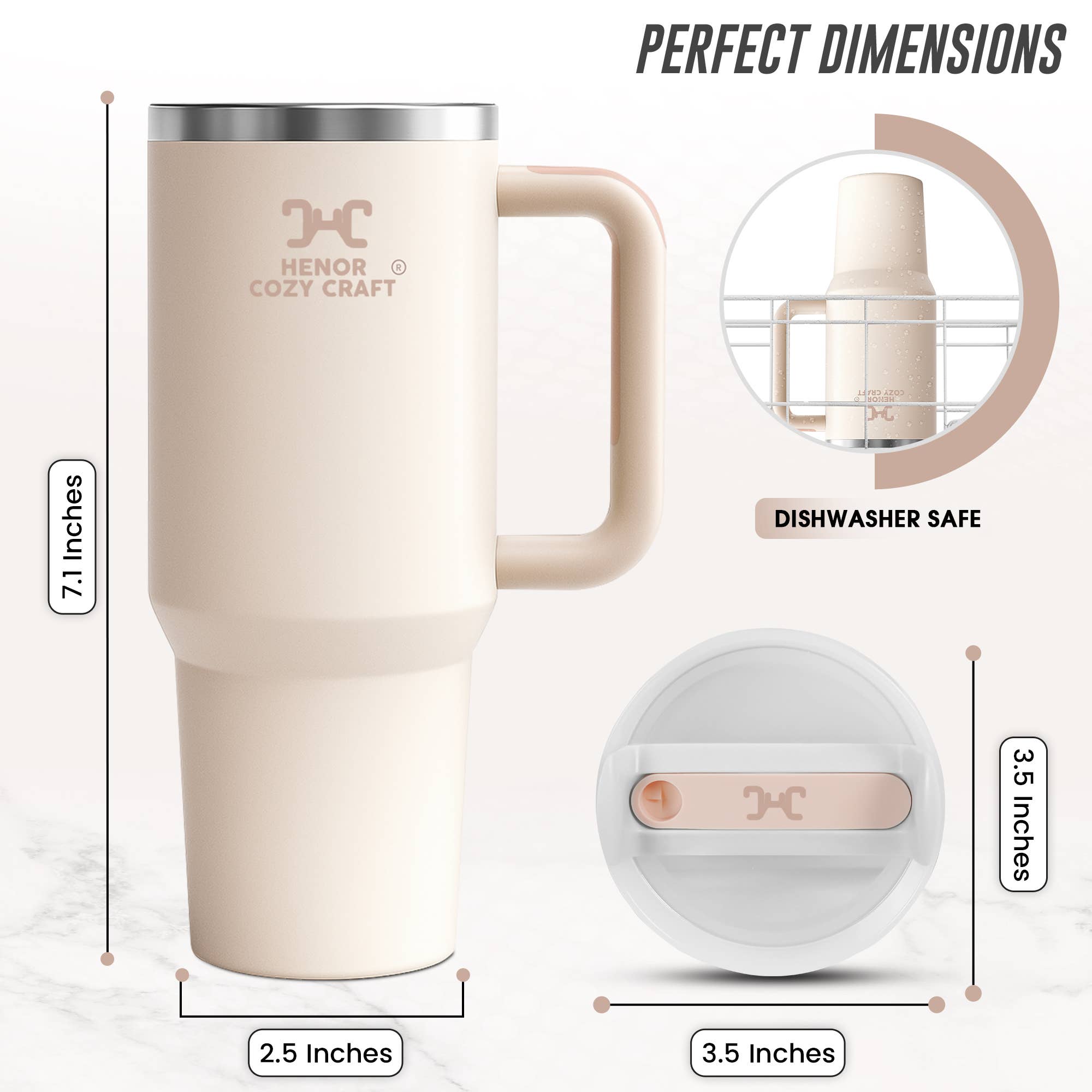 HENOR COZY CRAFT - Wholesale Insulated Mug/Tumbler - 40 Oz Beige Tumbler With Handle and Straw1