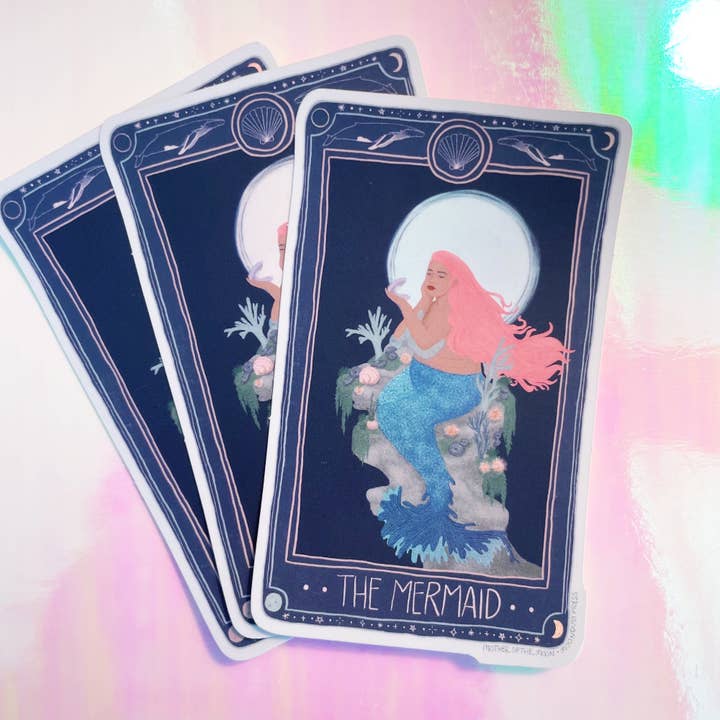 Mermaid Tarot Matte Holographic Sticker for wholesale by Mother of the Moon