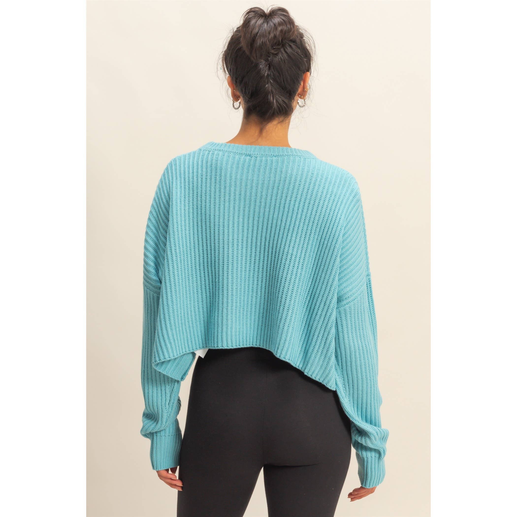 Double Zero - Wholesale Knit Sweater - Women's - Cropped Knit Sweater With Crew Neck8
