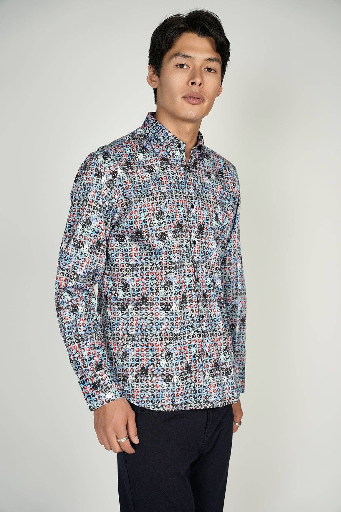 Luchiano Visconti – wholesale Buttoned-down shirt – Men's – Teal and Blue Circular Shapes Signature Collection (Big & Tall)2