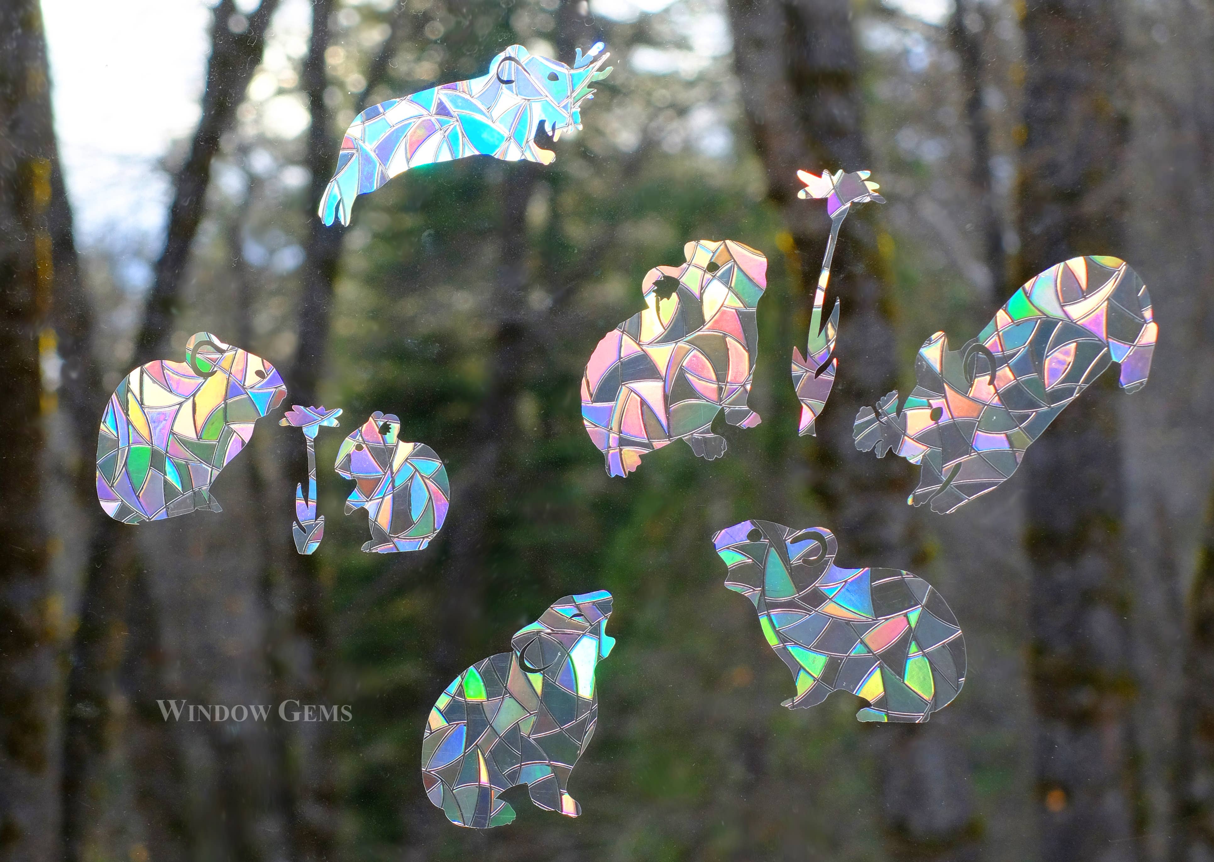 Window Gems - Wholesale Suncatcher - Mini Pika Window Clings - Prismatic Bird Strike Prevention1