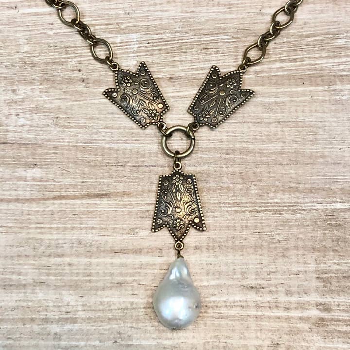 Lorraine Frances Jewelry - Wholesale Pendant/Charm Necklace - Victorian Floral Necklace With Baroque Pearl1