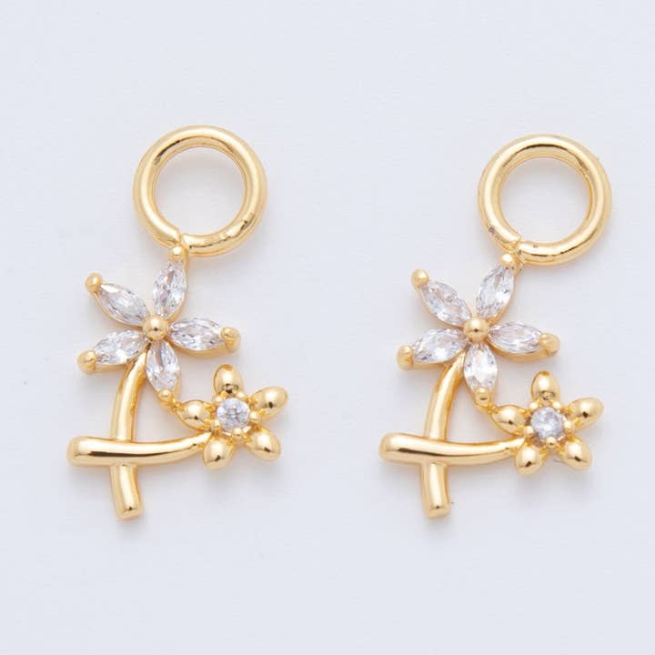 18K Gold Filled CZ Daisy Flower Add-On Drop Earring Charm | AF739 for wholesale by Aim Eternal
