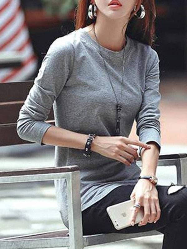VividLux - Wholesale Tunic – Women’s - Long Sleeves Solid Color Round-Neck T-Shirts Tops7