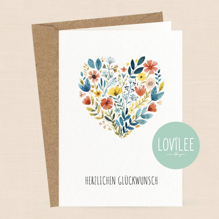 Cœur de fleurs | Carte de vœux pliable | No. GK-S3-06 pour la vente par LOViLEE