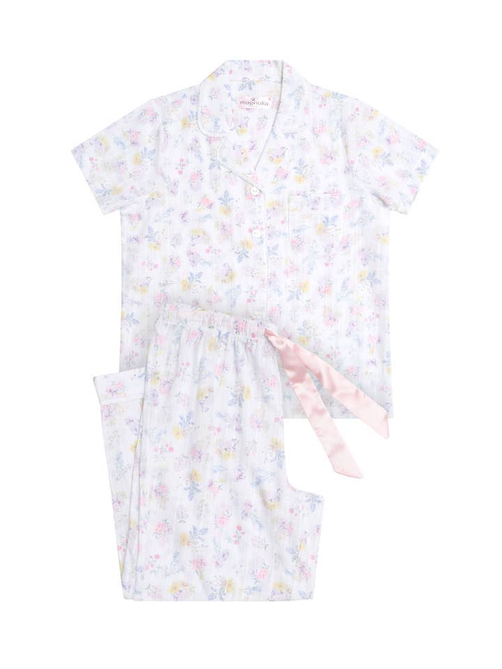 Spring Meadow Cotton Pyjama Set with 7/8 Pants for wholesale by Magnolia Lounge