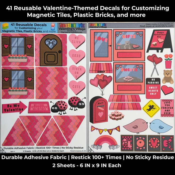 Alla hjärtans by: Återanvändbara dekaler för att anpassa magnetiska plattor, plastklossar och mer för wholesale av RestickBrix