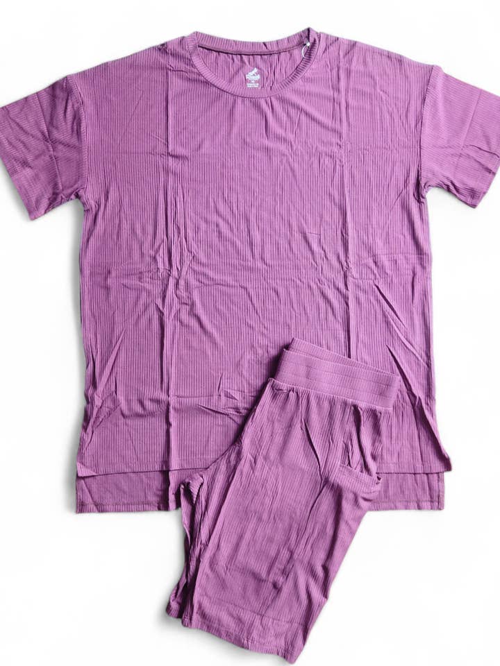 Mauve Ribbed Women's Oversized Shirt and Biker Short for wholesale by Dragonfly Dreams Bamboo
