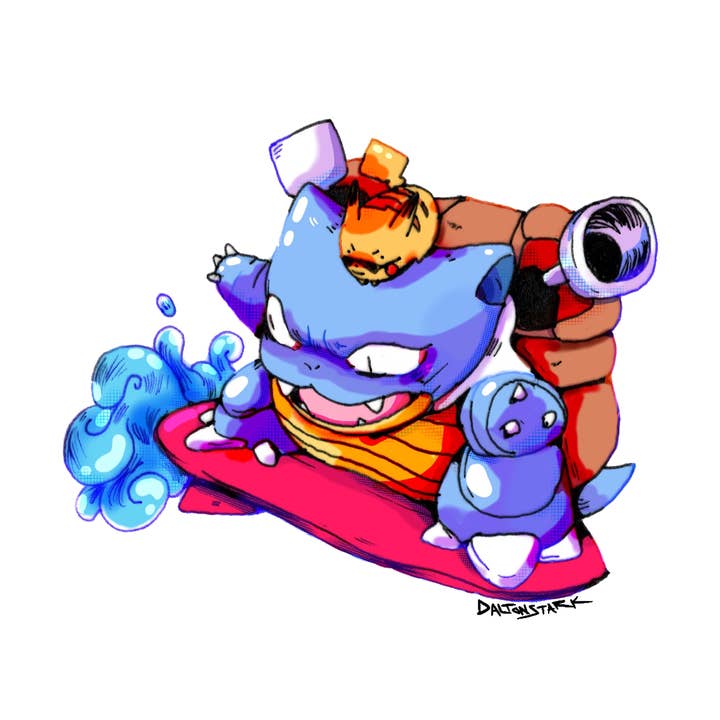 Surfing Blastoise Sticker for wholesale by Dalton Doodles