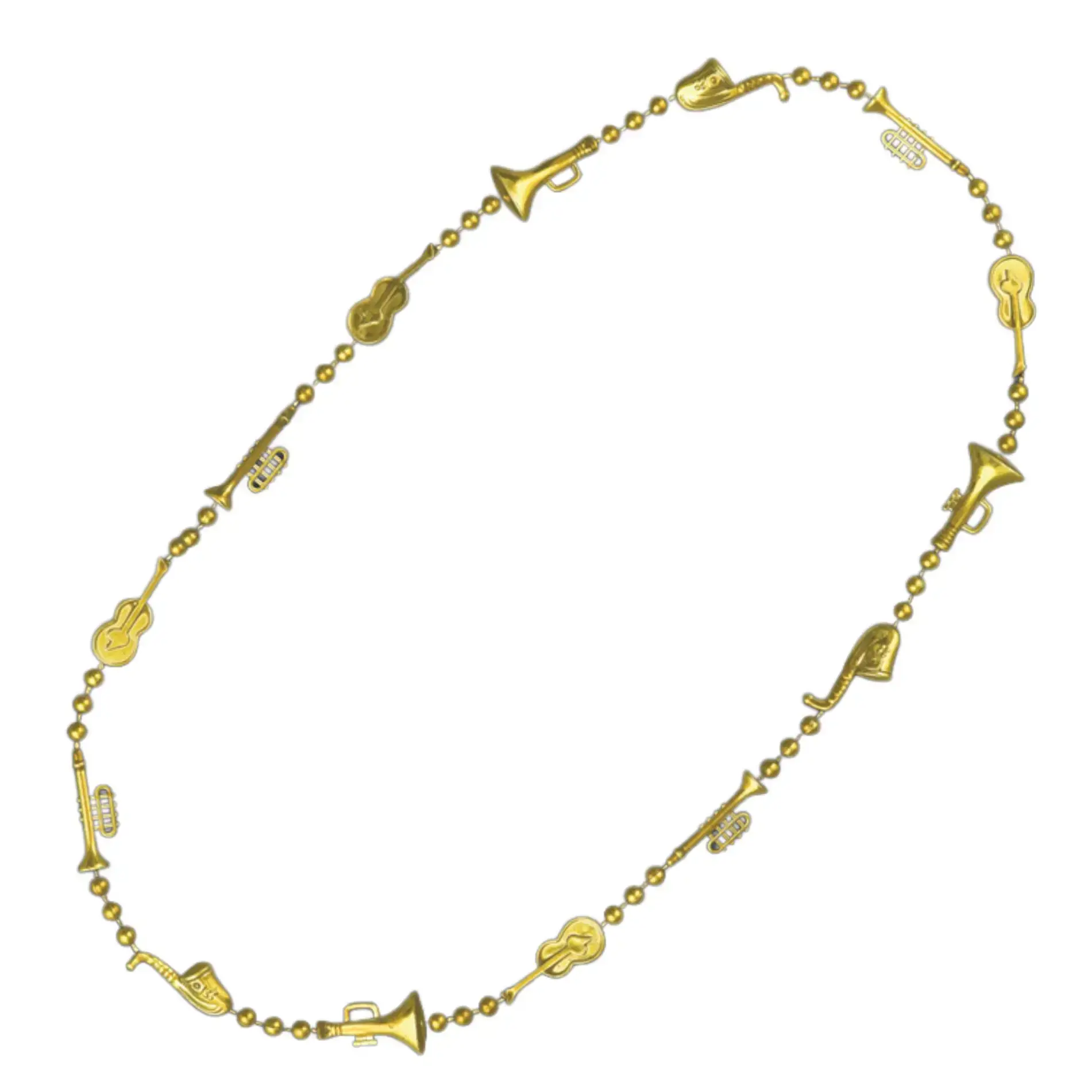 Blinkee.com, LLC – wholesale Beaded/pearl necklace – Metallic Gold Plated Jazz Instruments Necklace Pack4